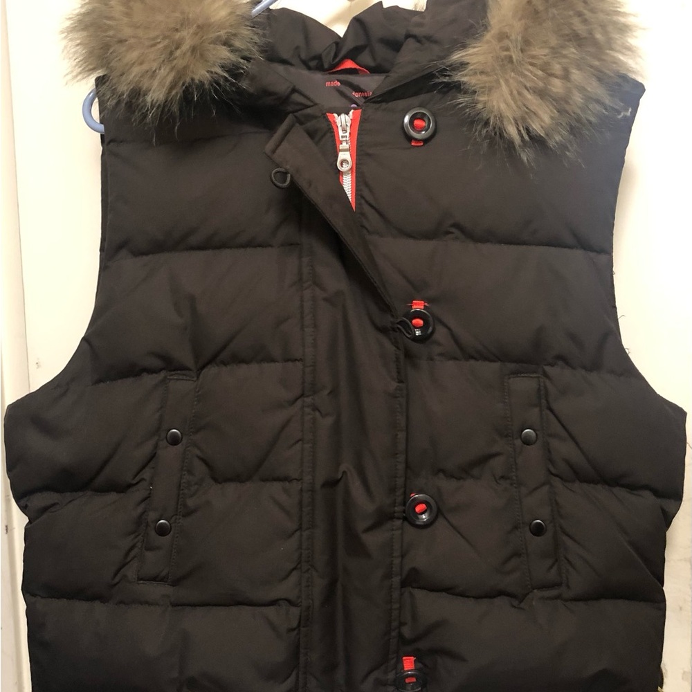 Gap Brown Puffer Vest with Faux Fur Trim